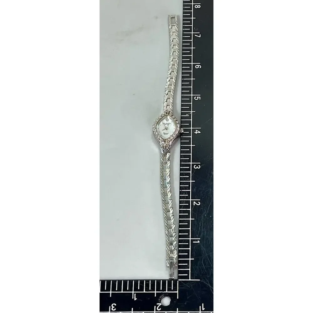 Vintage Jules Jurgensen Silver Tone Quartz Watch Diamond Bezel Women's Bracelet